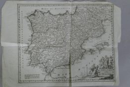 C18th engraved map of Spain, after Giambattista Albrizzi, Nuovo Carta Spagna, c.1740, 42 x 31cm