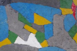 In the manner of William Gear, (British, 1915-1997), abstract, oil on canvas, unframed, 70 x 50cm