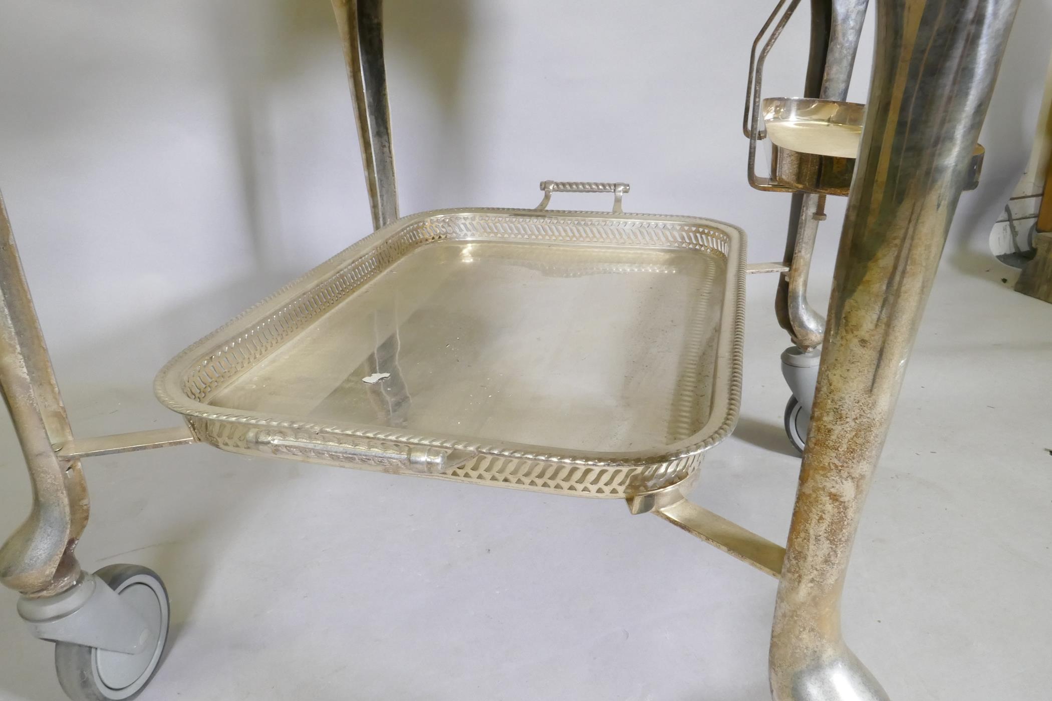 A silver plated meat carving trolley, with roll top cover, 124 x 68 x 104cm - Image 6 of 7