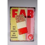 A vintage style metal Fab Ice Lolly advertising sign, 50 x 70cm