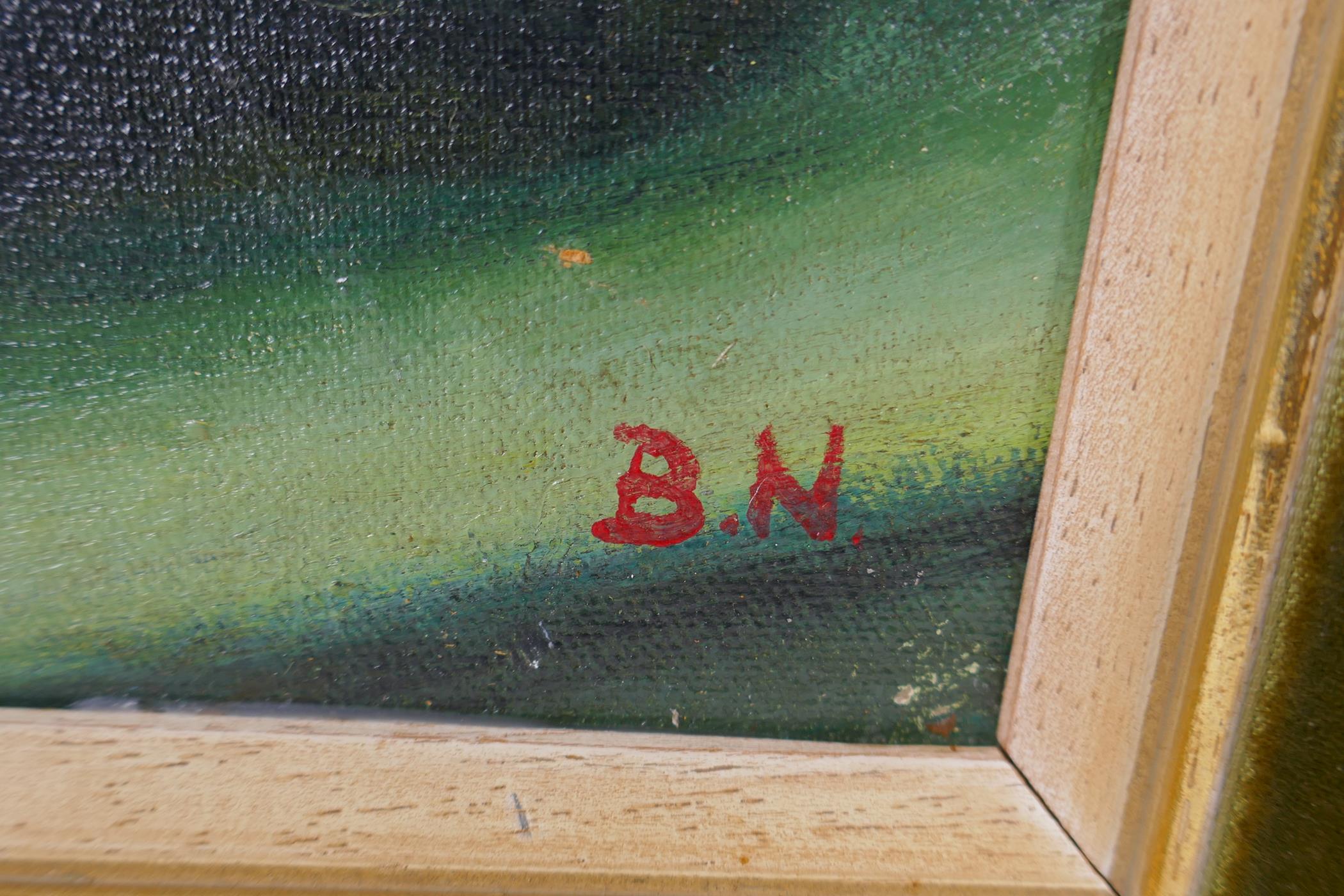 Abstract still life of lemons, oil on canvas board, initialled B.N., 41 x 28.5cm - Image 3 of 4