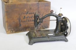 Antique hand sewing machine, bears plate engraved 'The Alpine', AE Isted, Southampton, in original