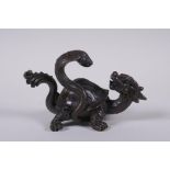 A Chinese bronze figure of a dragon tortoise and snake, 14cm long