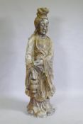 A large painted plaster figure of Quan Yin, 122cm high