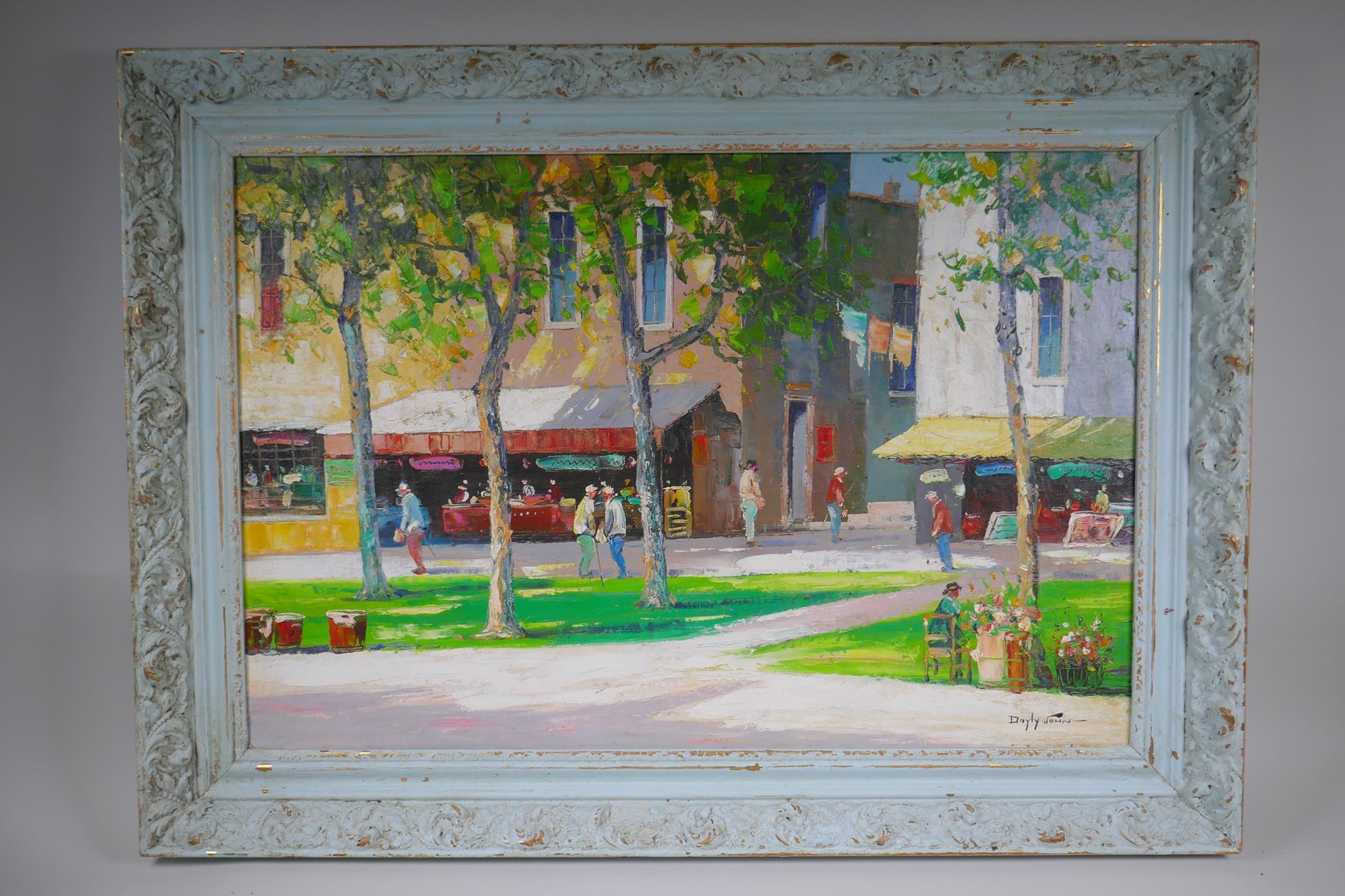 After D'Oyly John, (South African, 1906-1993), Continental village town square, oil on canvas, 51 - Image 3 of 4