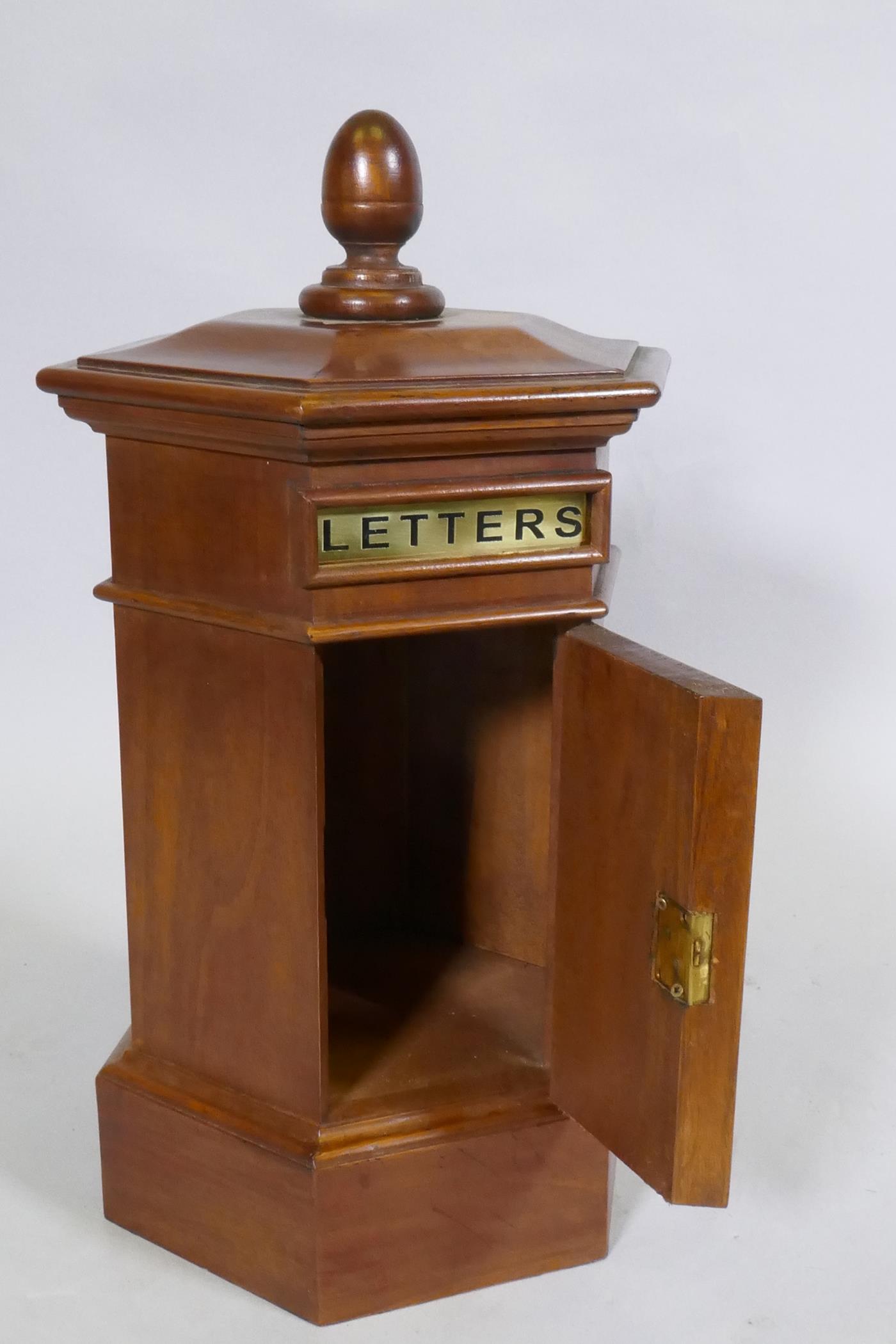 A Victorian style mahogany hexagonal shaped desk letter box, 46cm high - Image 3 of 3