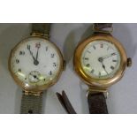 Two vintage 9ct gold watches, dials 27mm diameter