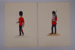 Pierre Turner, (British, 1943-2011), full length portraits of the Grenadier Guards, watercolours