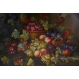 A Dutch style still life of grapes and peaches, oil on canvas, unframed, 101 x 76cm