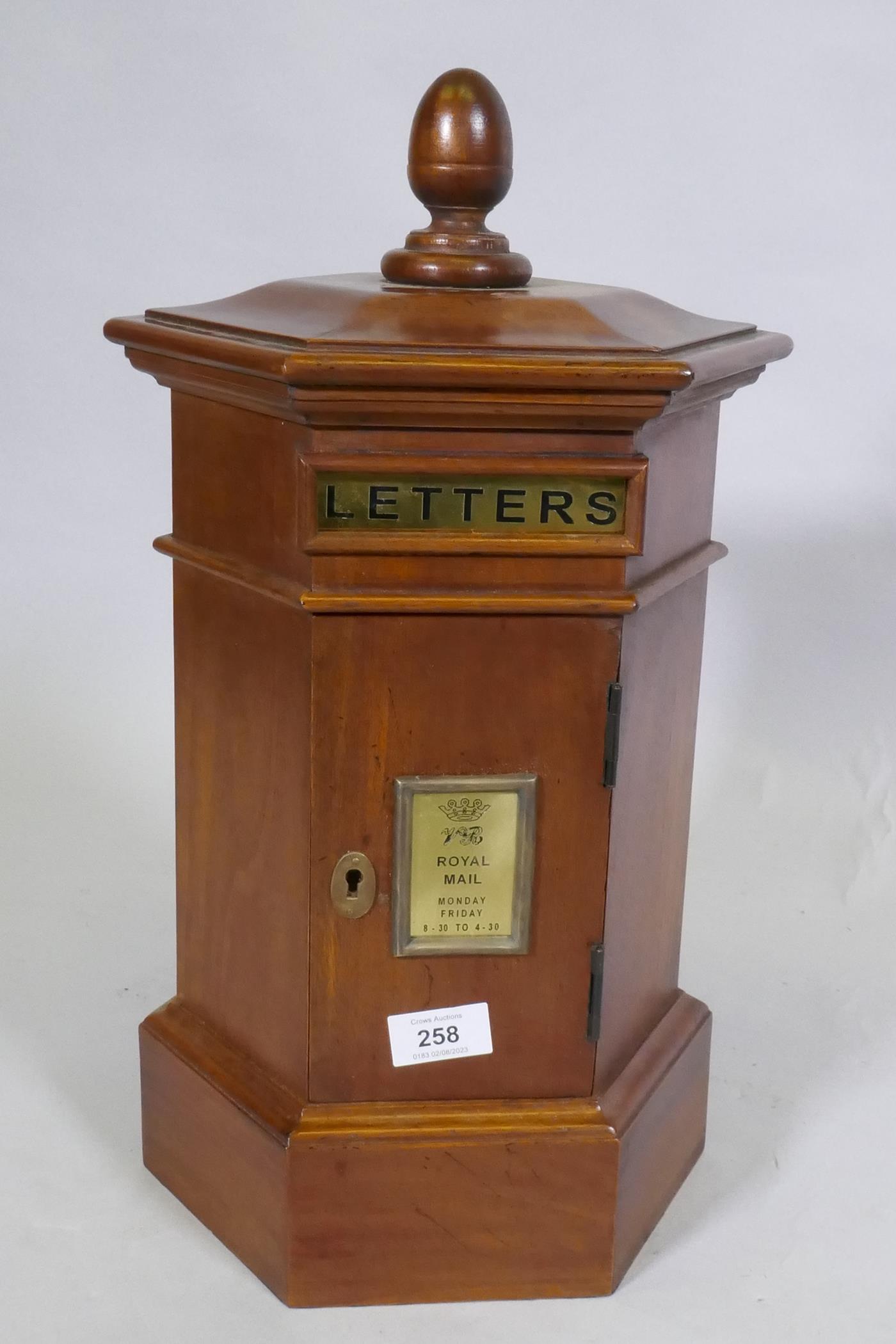 A Victorian style mahogany hexagonal shaped desk letter box, 46cm high - Image 2 of 3