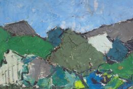 After Kyffin Williams, (Welsh, 1918-2006), rural landscape, impasto oil on canvas, AF, 50 x 40cm