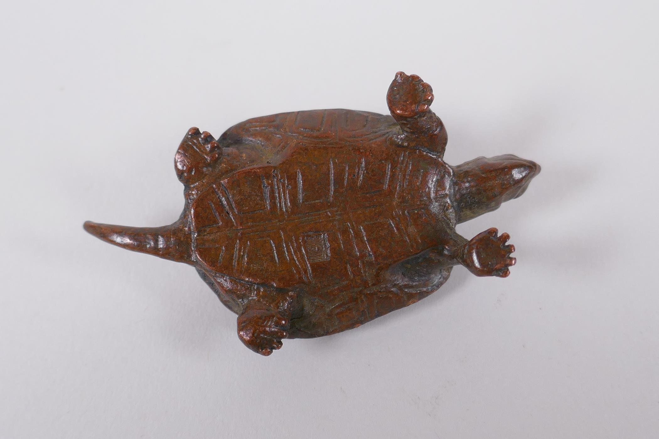 A Japanese style bronze okimono tortoise, impressed mark to base, 6cm long - Image 3 of 3