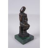 After Joseph Csaky, bronze figure of a mother and child, mounted on a marble base, 25cm high