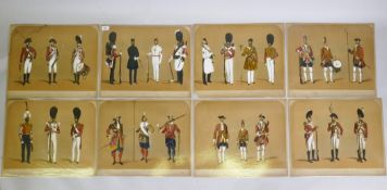 After Alfred B. Clayton, (British, 1795-1855), eight C19th hand coloured lithographs depicting