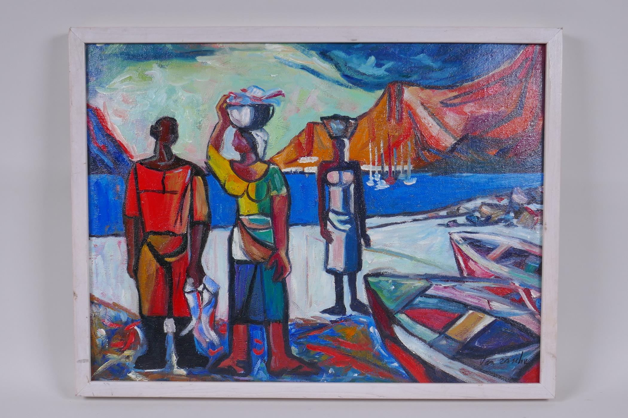 After Maurice Van Essche, (Belgian, 1906-1977), Cape Fisherfolk, oil on canvas board, 40 x 30cm - Image 2 of 4