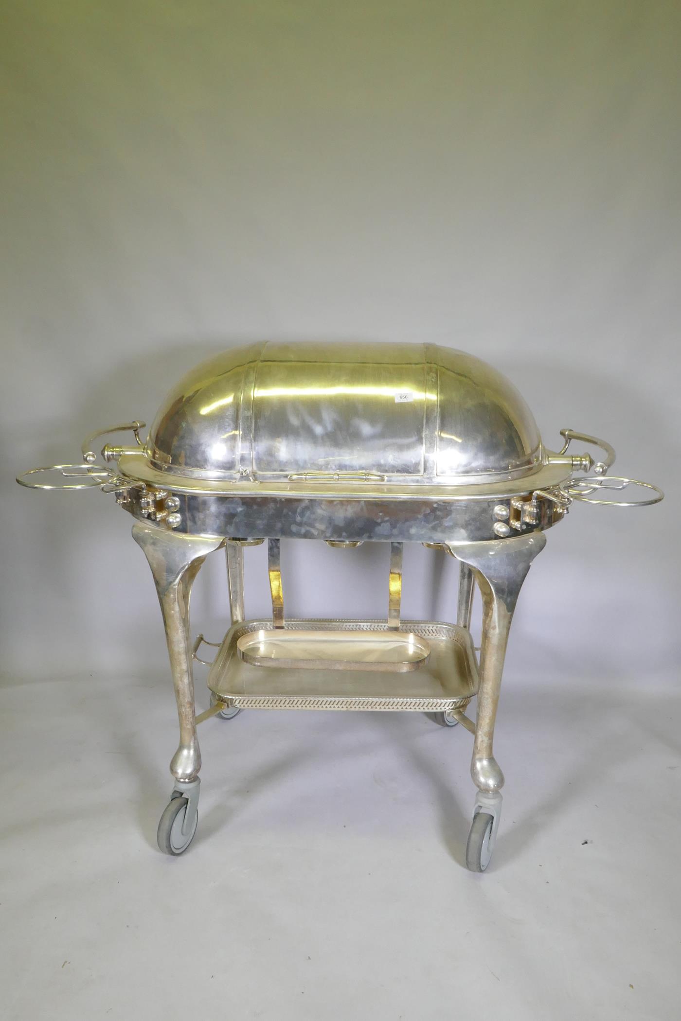 A silver plated meat carving trolley, with roll top cover, 124 x 68 x 104cm - Image 2 of 7