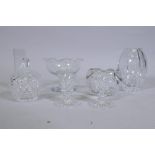 A pair of Waterford crystal glass dwarf candlesticks, 8cm high, a Stephens glass vase, Dartington