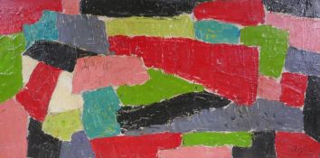 In the manner of William Gear, (British, 1915-1997), impasto abstract oil on board, 76 x 37cm