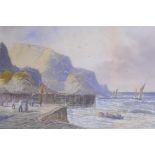 L. Lewis, rocky headland with sailing boats and pier, signed and dated '99, watercolour, 30 x 20cm