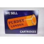 A vintage style metal Purdey Cartridges advertising sign, 70 x 50cm