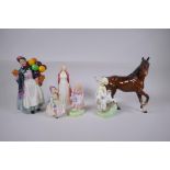 A collection of Royal Doulton porcelain figures to include Biddy Pennyfarthing, HN1843,