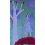 C20th mixed media artwork, woman with red hair by a tree, signed Trevelyan71, (Julian Trevelyan?,