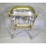 A silver plated meat carving trolley, with roll top cover, 124 x 68 x 104cm