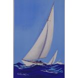 Georges Fouille, racing yachts, signed in the plate, unframed lithograph, 55 x 38cm including full