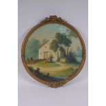 Rural scene with figures, C19th Italian oil on canvas, in a gilt frame, indistinctly signed, 36cm