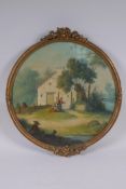 Rural scene with figures, C19th Italian oil on canvas, in a gilt frame, indistinctly signed, 36cm
