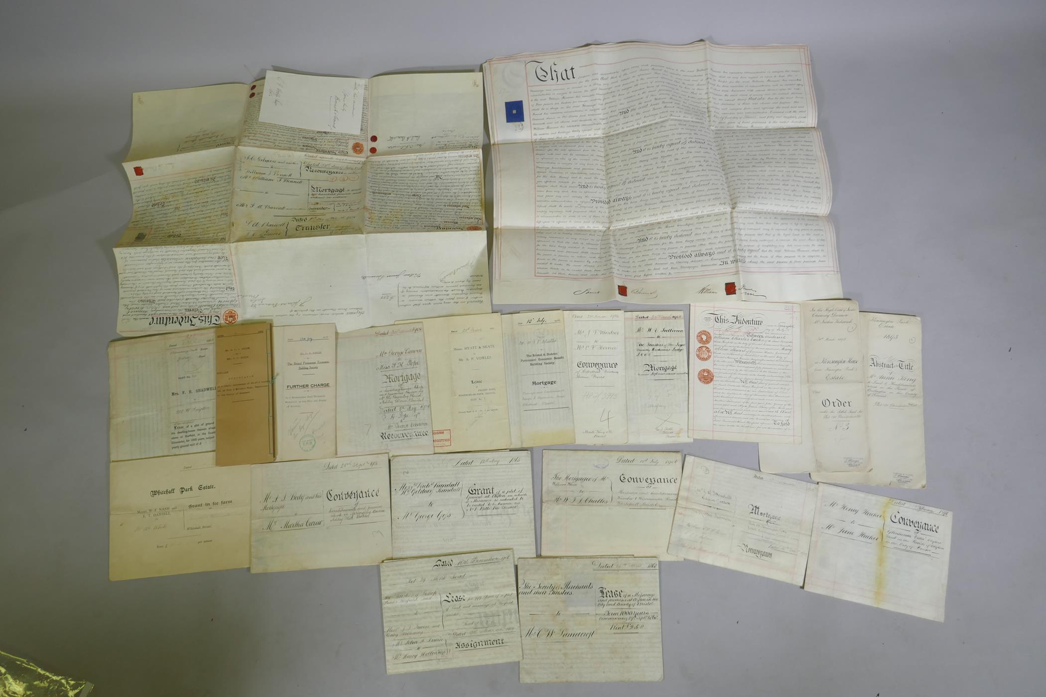 A quantity of assorted C19th and early C20th Deeds and Indentures, mortgage certificates etc