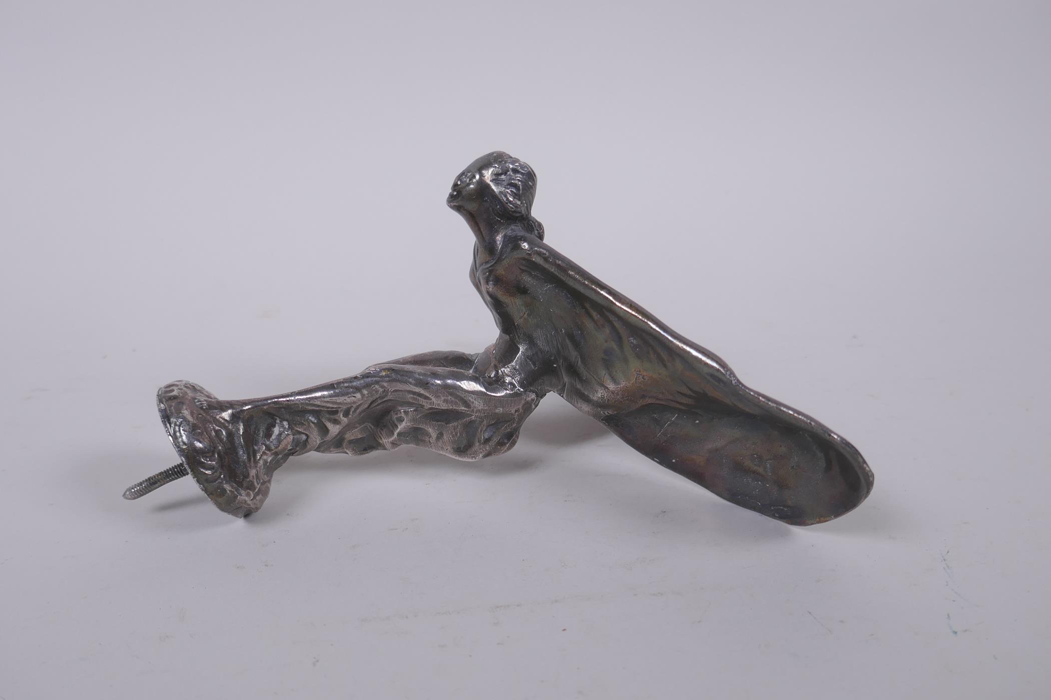 A cast white metal Spirit of Ecstasy hood ornament, 13cm high - Image 3 of 3