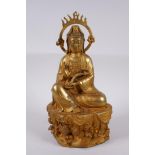 A Chinese gilt bronze figure of Quan Yin, 30cm high