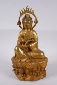 A Chinese gilt bronze figure of Quan Yin, 30cm high