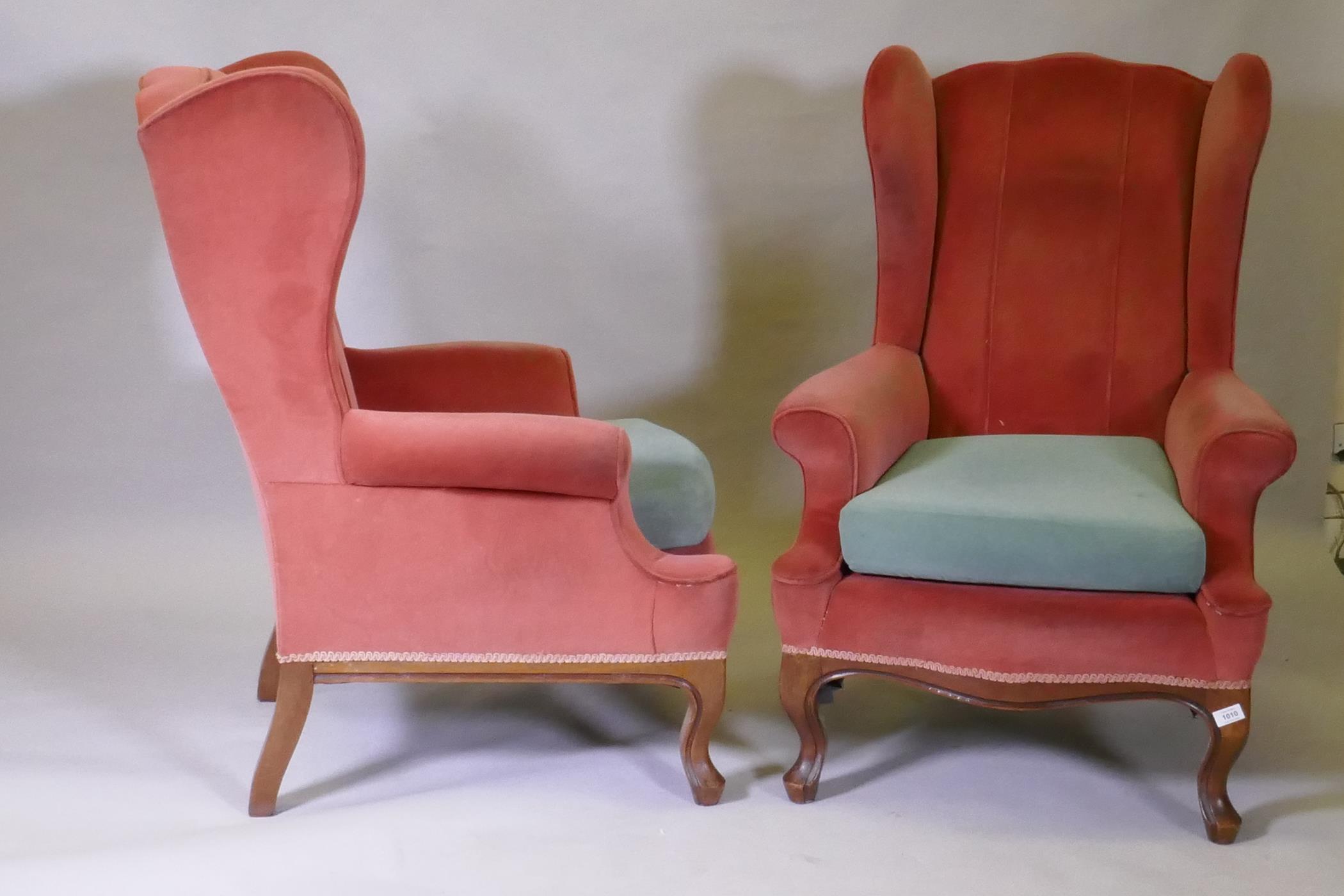A pair of Georgian style wing back armchairs, with shaped backs - Image 3 of 4