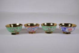 Four Chinese export porcelain rice bowls with gilt lustre interiors, character mark to base, 16cm