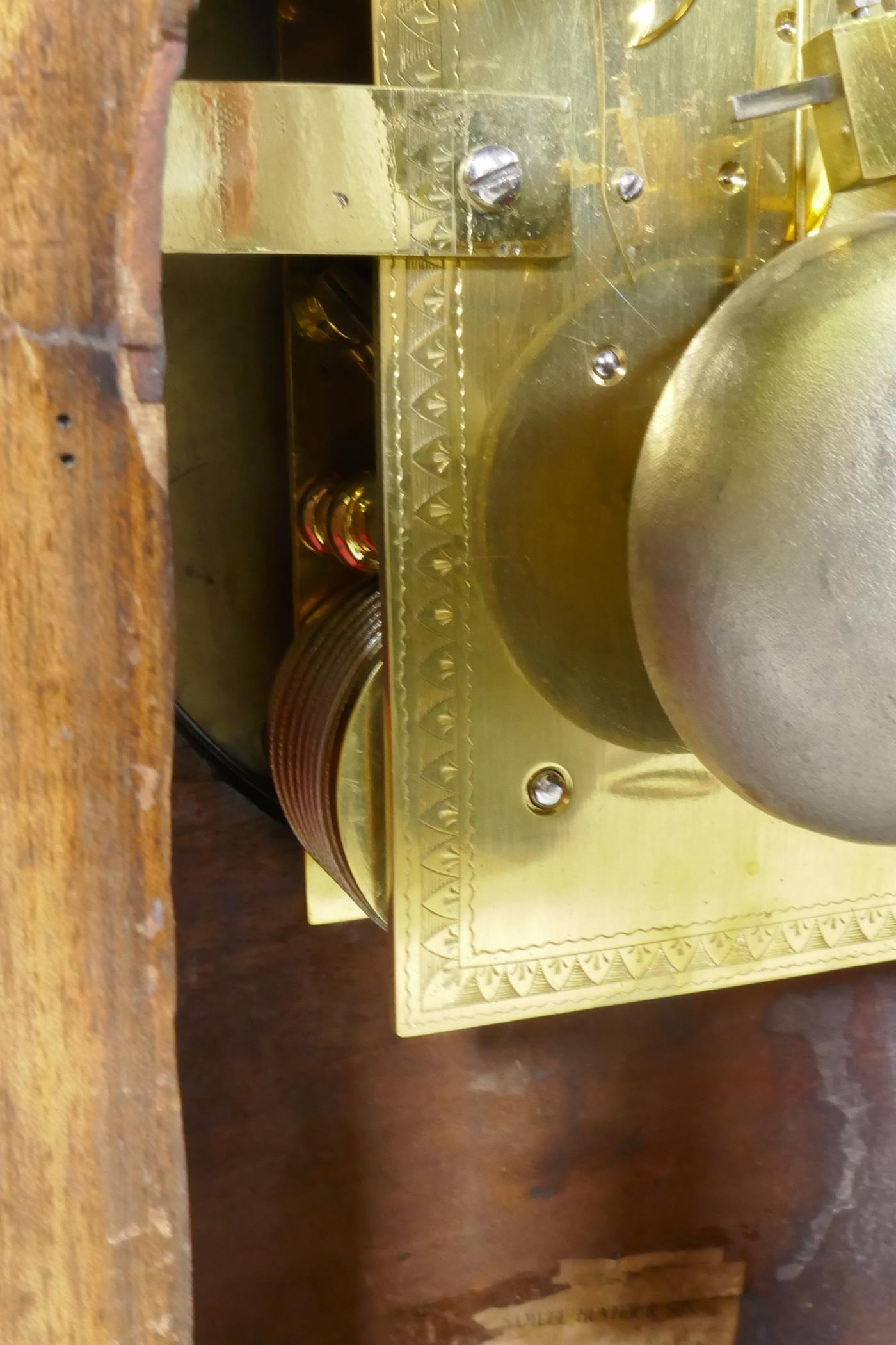 An early C19th mahogany bracket clock, the dome shaped case with brass inlaid decoration, ring - Image 9 of 9