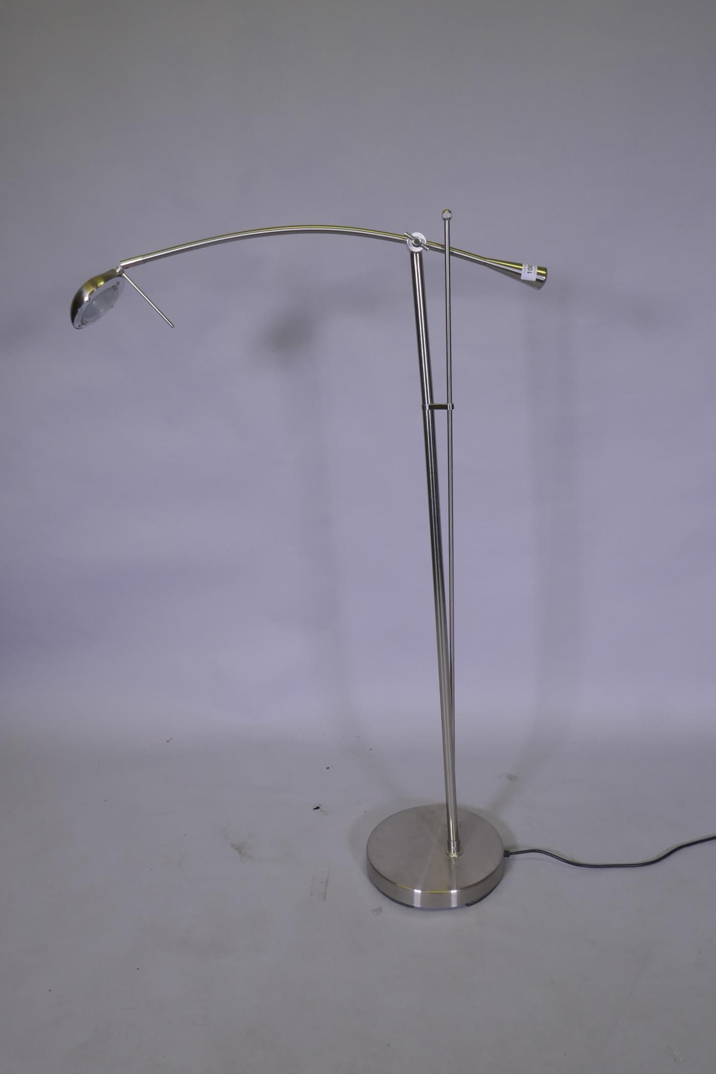 A brushed metal adjustable floor lamp, 145cm high - Image 2 of 2