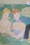 Jean-Gabriel Domergue, two ladies at the casino table, lithograph, signed in pencil, folded over a