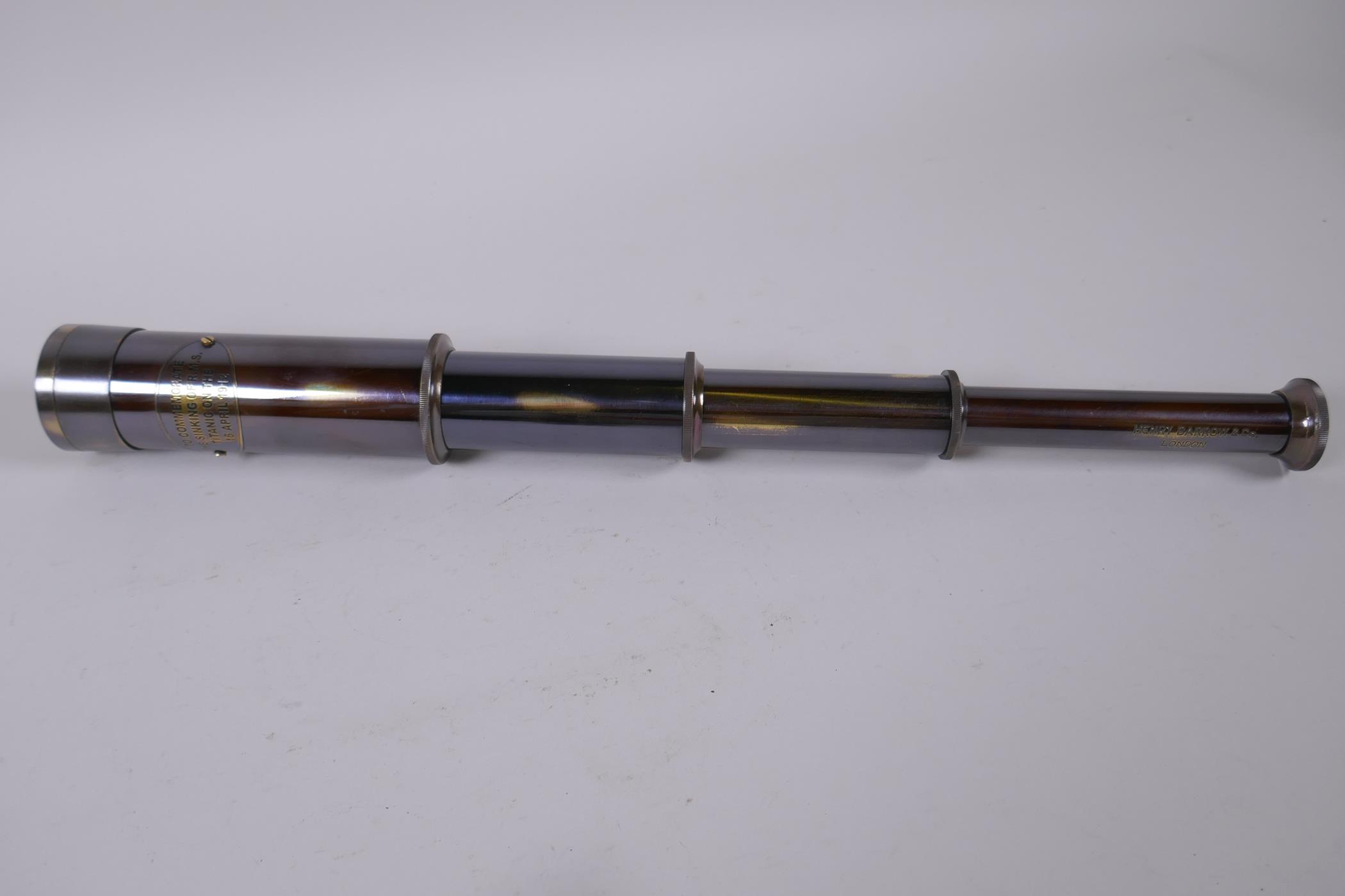 A reproduction brass fob watch sundial compass, and a four draw brass telescope, 39cm long extended - Image 4 of 5