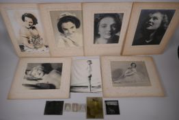 Seven 1930s black and white glamour portrait photographs by D. Hosegood (?), and six glass plate