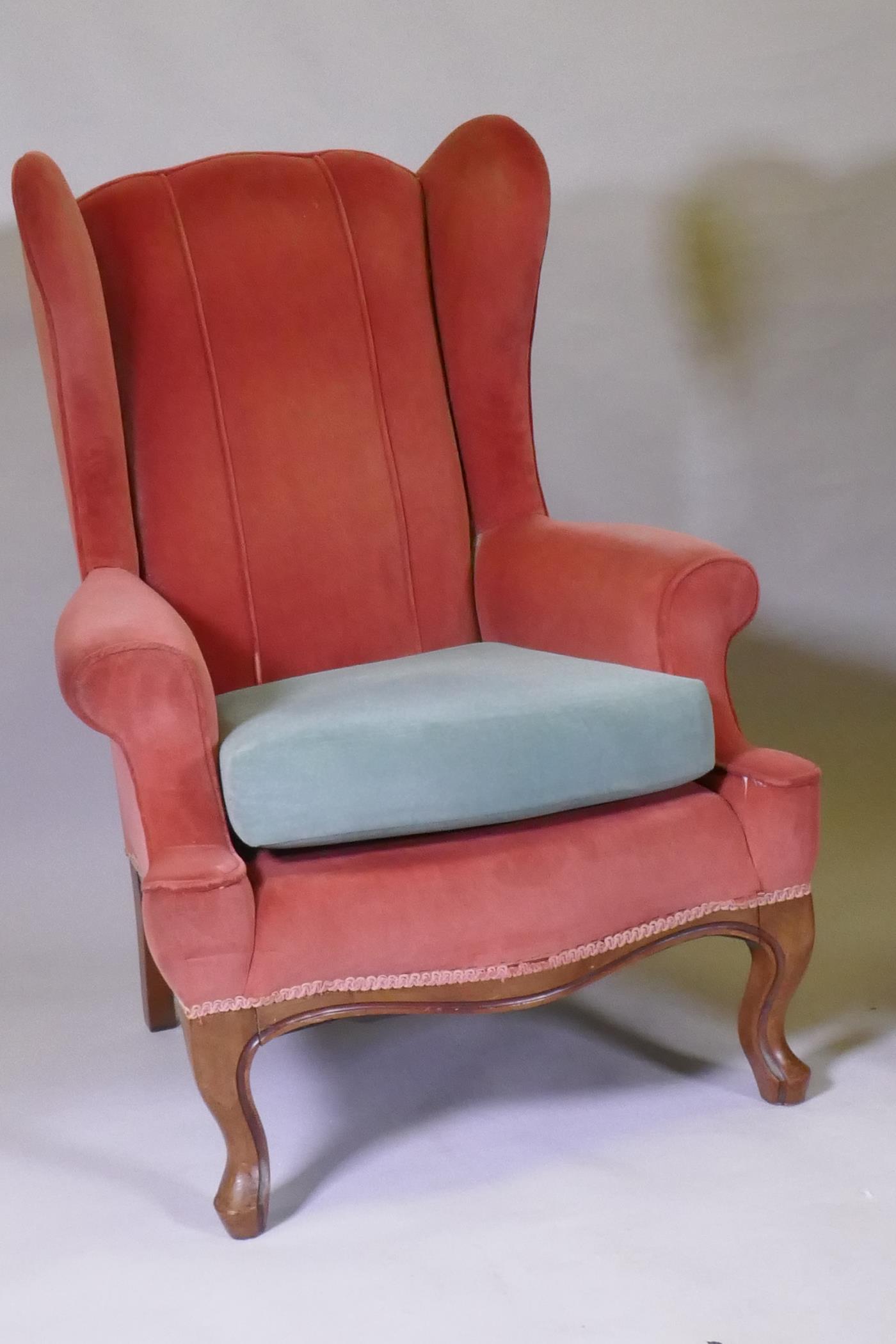 A pair of Georgian style wing back armchairs, with shaped backs - Image 2 of 4