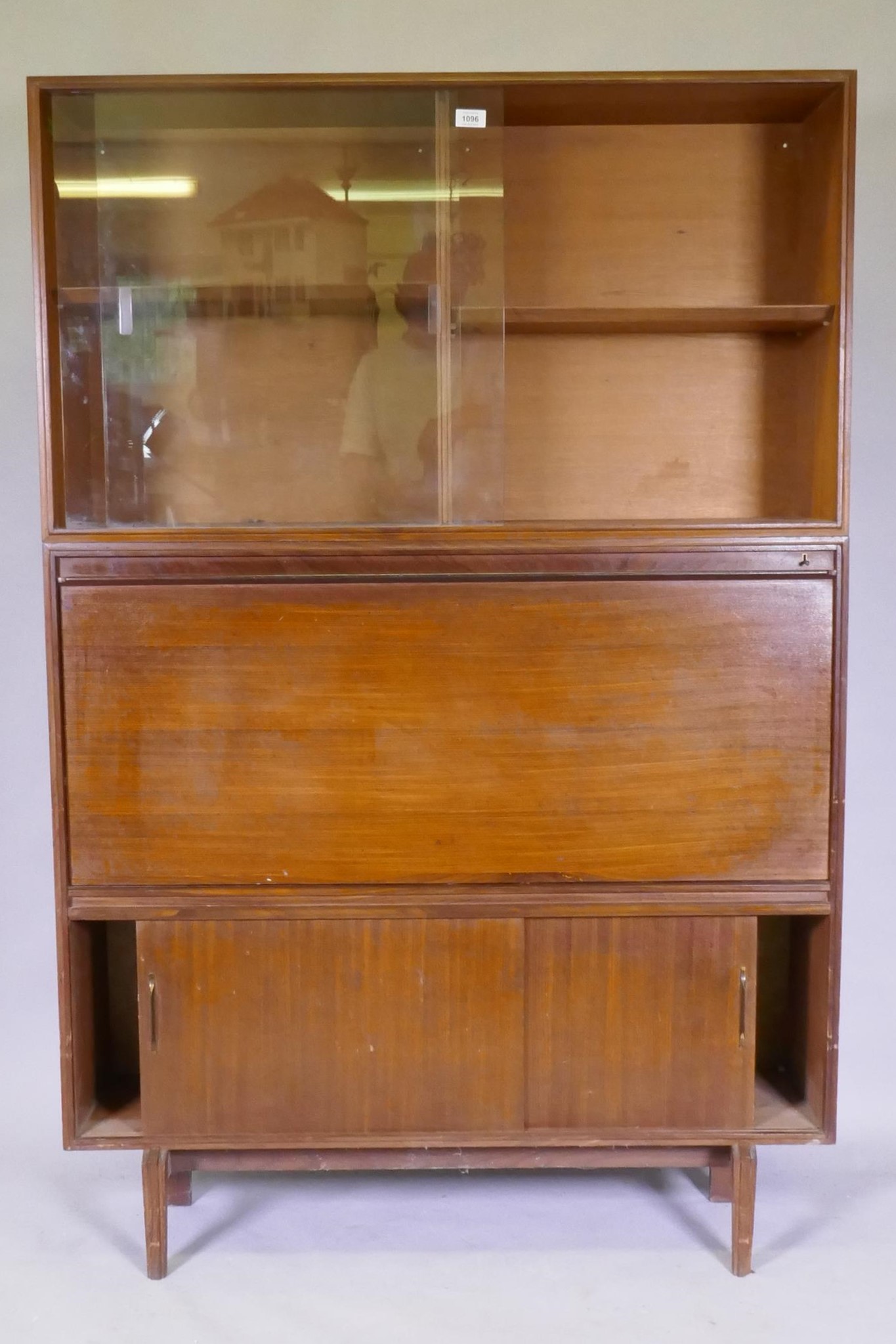 A mid century Beaver & Tapley Ltd multi width teak unit in two sections, the upper with sliding - Image 2 of 3
