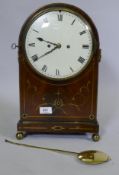 An early C19th mahogany bracket clock, the dome shaped case with brass inlaid decoration, ring