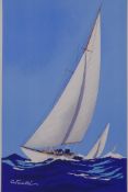 Georges Fouille, racing yachts, signed in the plate, unframed lithograph, 55 x 38cm including full