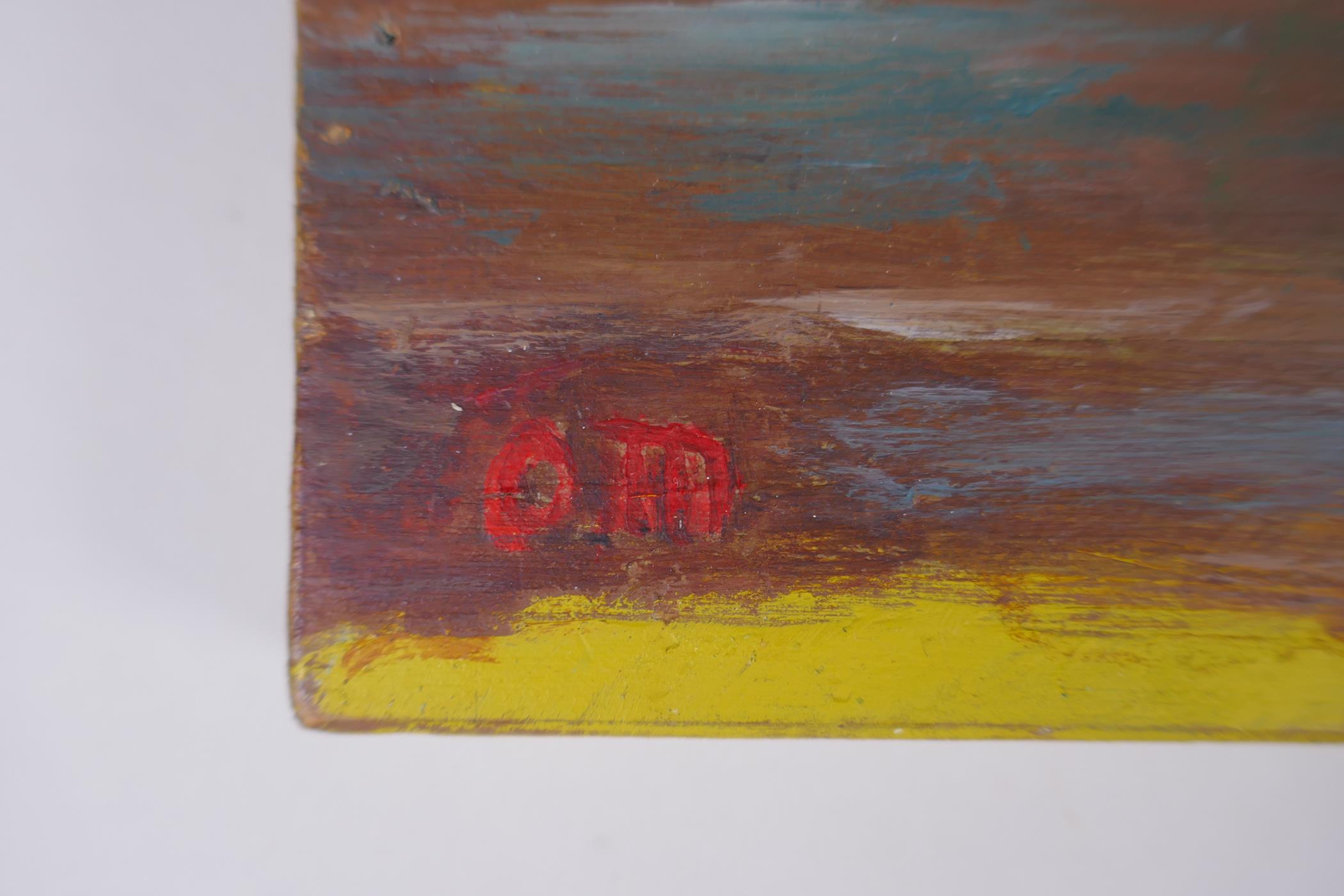 In the manner of Thomas O'Malley, coastal sunset, monogrammed and inscribed verso, unframed oil on - Image 3 of 4