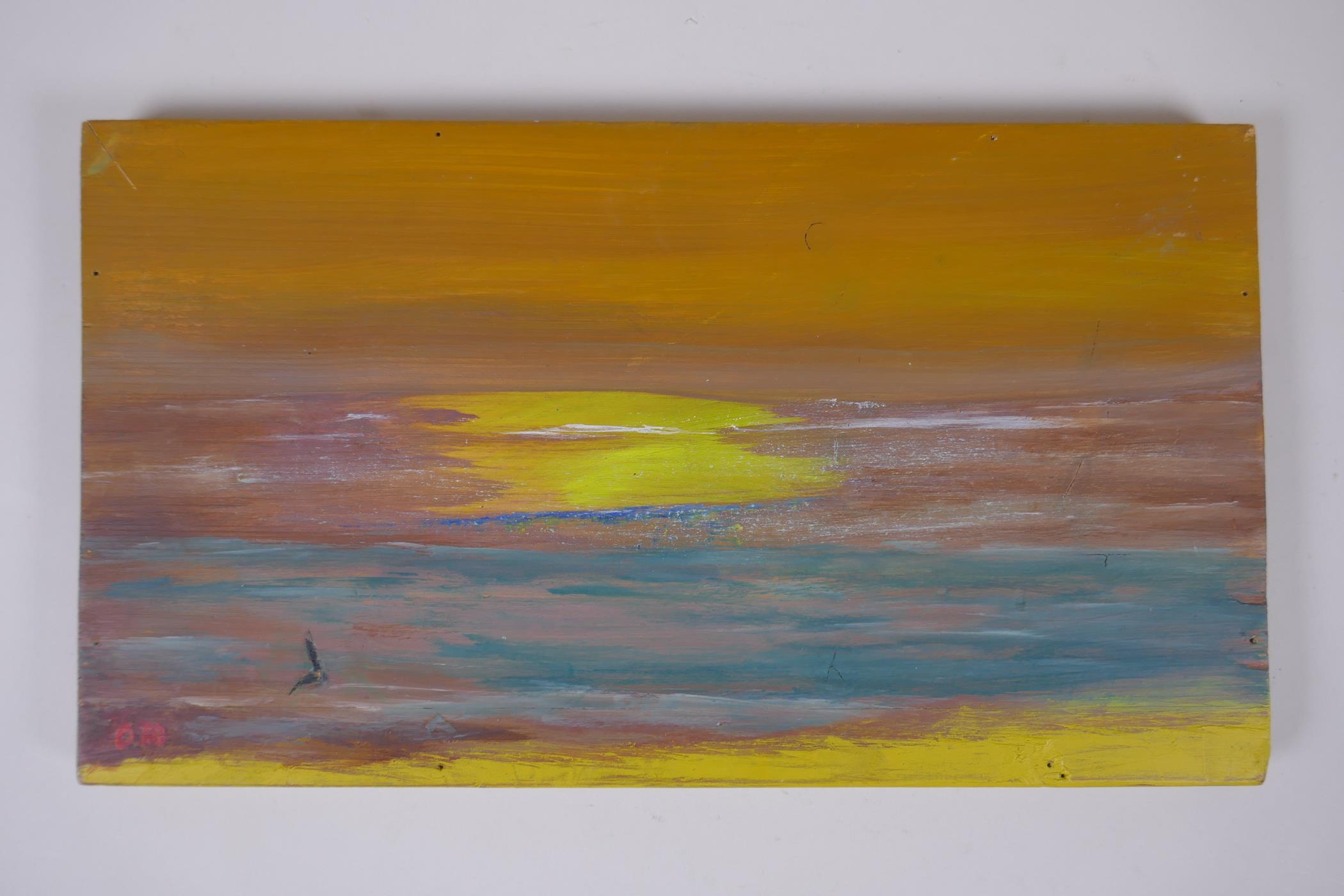 In the manner of Thomas O'Malley, coastal sunset, monogrammed and inscribed verso, unframed oil on - Image 2 of 4