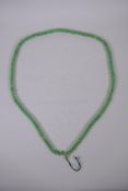 A string of apple green hardstone mala beads, 100 cm long