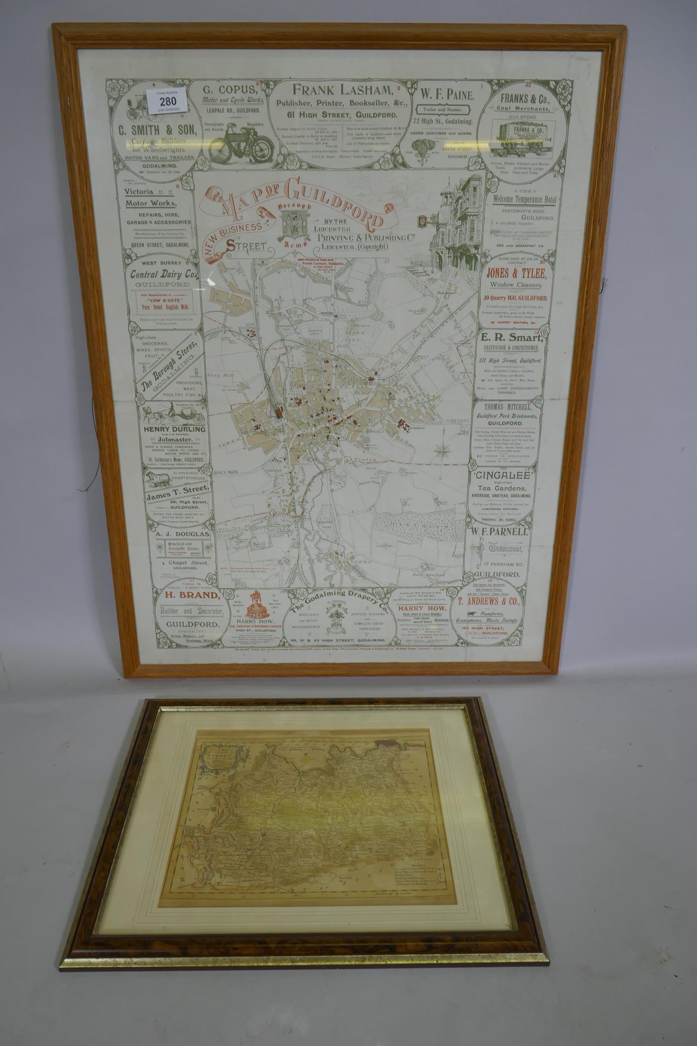 Early C20th Map of Guildford with adverts of local businesses, one of 590 published, 21.02.07, 50 - Image 2 of 4