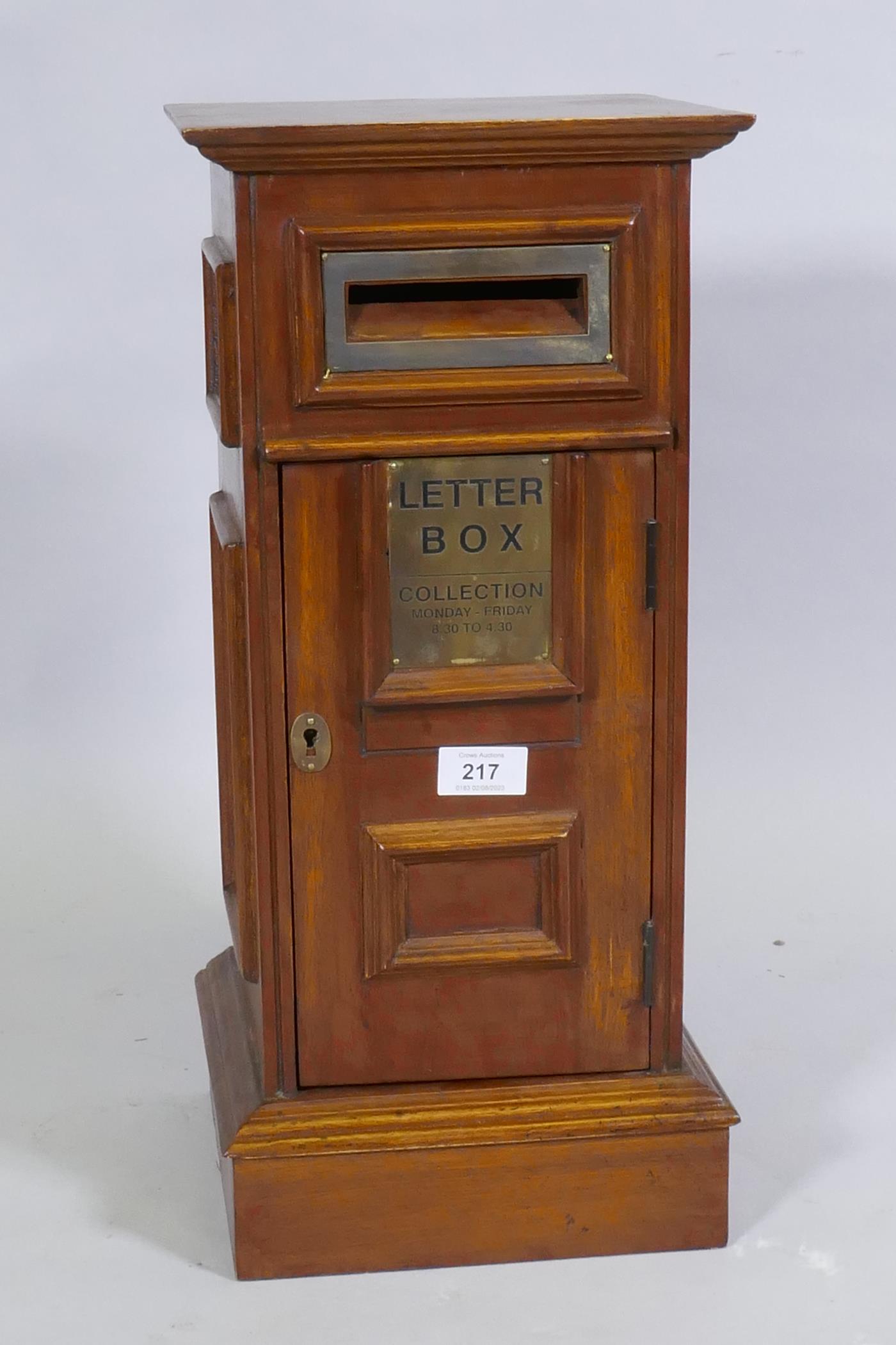 A Victorian style mahogany table letter box, 23 x 23 x 50cm - Image 3 of 4